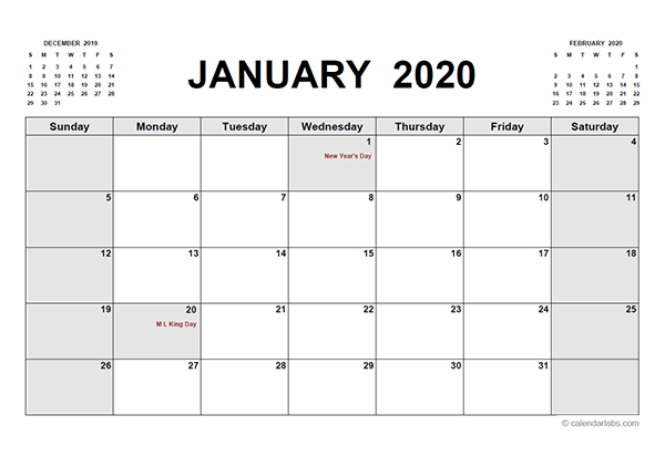 2020 Printable Calendar PDF