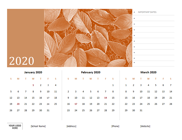 2020 Quarterly Word Calendar Template