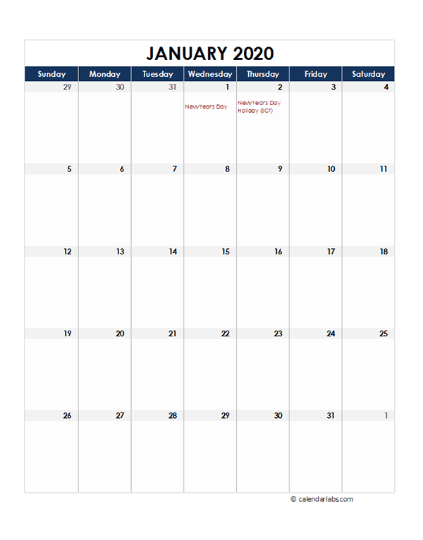 2020 Singapore Monthly Excel Calendar