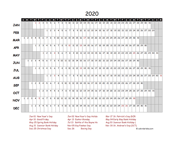 2020 Singapore Project Timeline Calendar