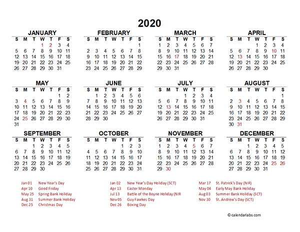 2020 Singapore Yearly Calendar Template Excel