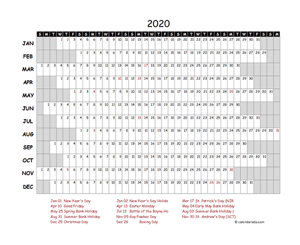 2020 South Africa Project Timeline Calendar