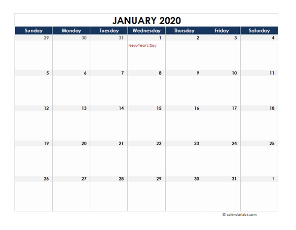 2020 UAE Calendar Spreadsheet Template
