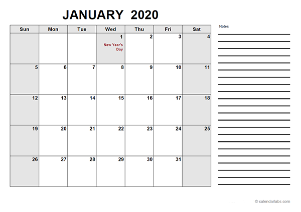 2020 UAE Free Calendar PDF Template