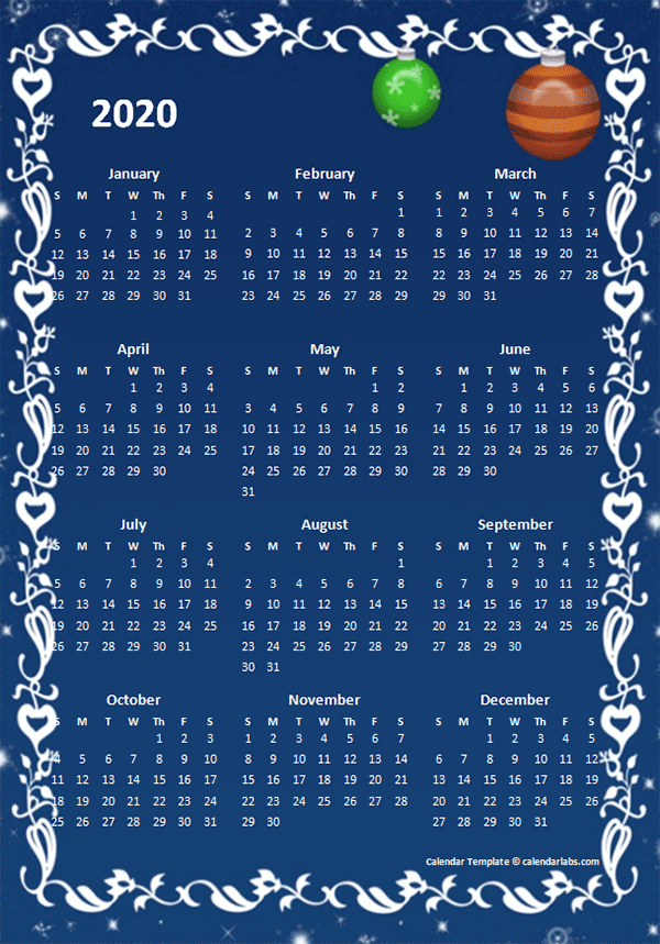 2020 Yearly Calendar Design Template