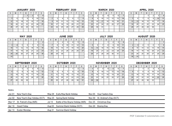 2020 Yearly Calendar With Singapore Holidays