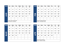 2020 Four Month Calendar Template