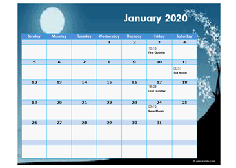 Moon Phases Calendar 2020 Lunar Calendar For Different Time Zone