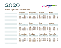 2020 Yearly Family Calendar