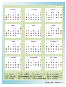 2020 Annual Calendar Design Template