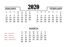 2020 Quarterly Calendar for Australia