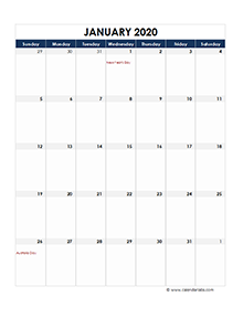 Australia calendar 2020 Public holidays