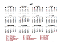 2020 Australia calendar template with public holidays