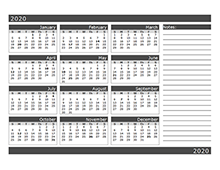 2020 Blank 12 Month Calendar in One Page