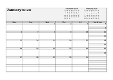 2020 Blank Three Month Calendar