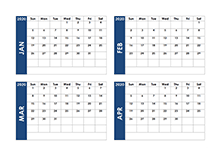 2020 Blank Four Month Calendar