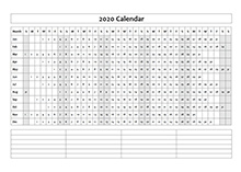 2020 Blank Year at a Glance Calendar