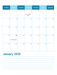 2020 Monthly Word Calendar Template