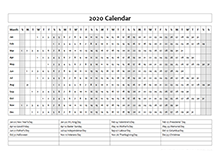 2020 Calendar Template Year at a Glance