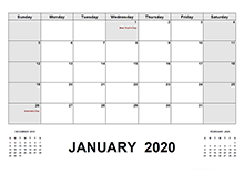 2020 Calendar with Australia Holidays PDF