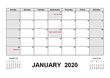 2020 Calendar with India Holidays PDF