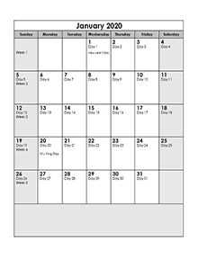 2020 Calendar with Julian Dates