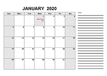 2020 Canada Free Calendar PDF Template