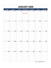 2020 excel calendar month