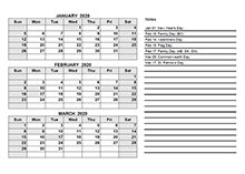 2020 Canada Quarterly Calendar Template