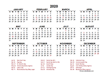 2020 Canada Yearly Calendar Template Excel