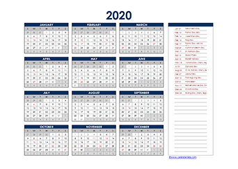 2020 Canada Yearly Excel Calendar
