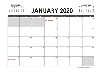 2020 Calendar Planner Australia holidays