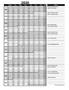 2020 Project Management Excel Calendar