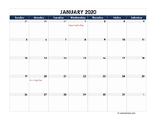 2020 Excel Calendar Spreadsheet Template
