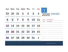 2020 Excel Calendar for Vacation Tracking