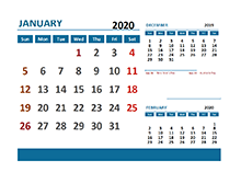 2020 Monthly Calendar with Australia Holidays