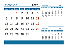 2020 Monthly Calendar with Ireland Holidays