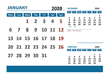 2020 Monthly Calendar with Netherlands Holidays