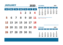 2020 Monthly Calendar with UAE Holidays