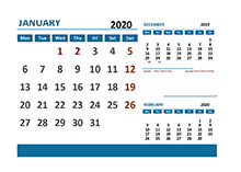 2020 Excel Calendar with UK Holidays 	