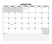 2020 Excel Monthly Calendar with Notes