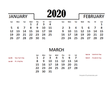 2020 Excel Quarterly Calendar Template