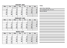 2020 Germany Quarterly Calendar Template