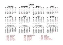 2020 Germany calendar template with public holidays