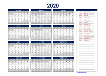 2020 Germany Yearly Excel Calendar