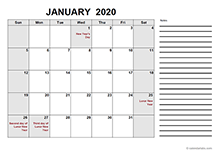 2020 Hong Kong Free Calendar PDF Template