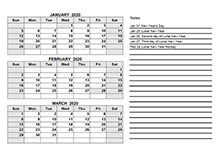 2020 Hong Kong Quarterly Calendar Template