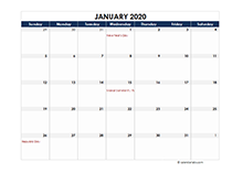 2020 calendar India spreadsheet template