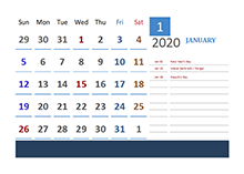 2020 India Calendar Vacation Tracking