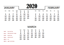 2020 Quarterly Calendar for India